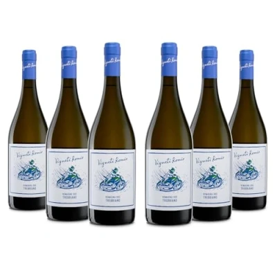 Immagine di Vigneti Romio Vino Bianco Trebbiano Romagna DOC, Gusto Fresco con Aromi Floreali, 12% Vol, Confezione 6 Bottiglie da 750 ml