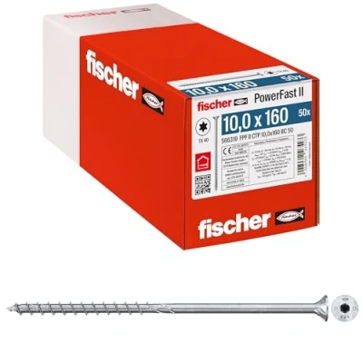 Immagine di Fischer PowerFast II 566319 Vite da legno 10 mm 160 Interno Esagonale rotondo, multidentato, TX, Torx, Impronta T Acciaio galvanizzato zinco 50 pz.