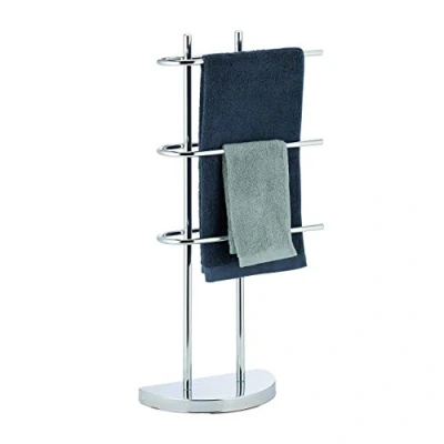 Immagine di Relaxdays Portasciugamani, in Ferro Cromato, 3 Bracci, Base Semicircolare, Piantana Autoportante, 83x40x18 cm, Argento