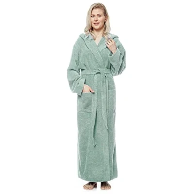 Immagine di Arus Accappatoio da donna con cappuccio, extra lungo, 100% cotone spugna, Taglia donna: XL, unisex: L Verde Chiaro