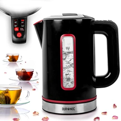 Immagine di Duronic EK30 BK Bollitore elettrico da 3000 W Temperatura regolabile 40 60 80 100 1,5L con filtro anticalcare Livello dell&#039;acqua visibile Funzione di mantenimento caldo Riscalda