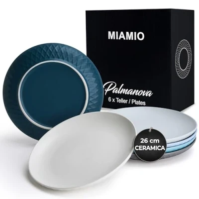 Immagine di MIAMIO Set di 6 piatti/Set piatti moderni in ceramica/gres Collezione Palmanova (26 cm, Blu)