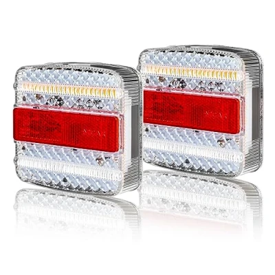 Immagine di AOHEWEI 2 Pezzi 12/24V Luci Posteriori a LED per Rimorchio, Lampada di Posizione Freno Indicatore Direzione Dinamico Riflettore Luce Targa Camper Caravan Trattore Furgone Camion E mark