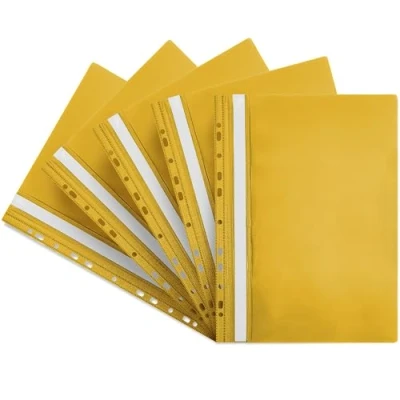 Immagine di Netuno 5 cartelle ad aghi giallo formato a4 con fori cartelline in polipropilene colorato portadocumenti plastica colorata copertina frontale trasparente report file yellow