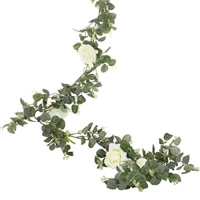 Immagine di Ginger Ray Botanical Wedding Ghirlanda di eucalipto artificiale con rose bianche