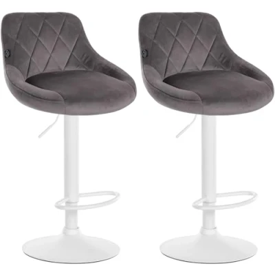 Immagine di CLP Set di 2 sgabelli da Bar Lazio in Velluto I Sgabello banco Girevole con poggiapiedi Regolabile Altezza, Colore:Grigio, Colore del Telaio:Bianco