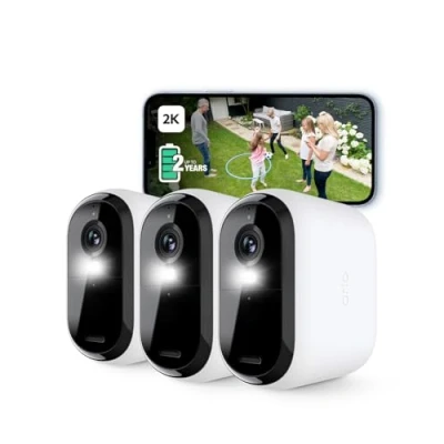 Immagine di Arlo Essential 2 XL Telecamera WiFi Esterno Senza Fili, 2K, Interno, Batteria Da 24 Mesi*, Sirena Allarme Casa, Sensore Di Movimento, Prova Inclusa Secure, 3 Telecamere, Bianche