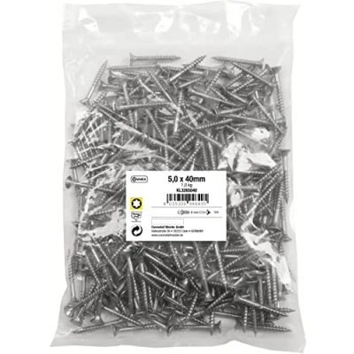 Immagine di Connex KS Tools KL3265040 viti universali, 5,0 x 40 mm, 1 kg, testa svasata, filettatura parziale, in acciaio inox, set di viti, sacchetto,