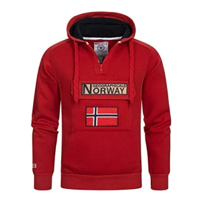 Immagine di Geographical Norway GYMCLASS Men Felpa Lunghe con Cappuccio Uomo Incappucciati Shirt Resistenza Grandi Maniche Caldo Pullover Uomini Casual (Rosso XL)