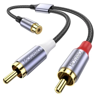 Immagine di MOSWAG RCA Splitter, Y 1 Femmina a 2 Maschi Audio Speaker Adattatore Splitter Cavo per Amplificatori, Lettore CD, Subwoofer, Home Theater, HDTV, Console da Gioco