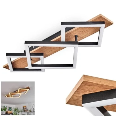 Immagine di Plafoniera LED Cascada, moderna lampada da soffitto in metallo/MDF/plastica, colore nero/effetto legno/bianco, 3 luci, 24 Watt, 2670 lumen, 3000 Kelvin