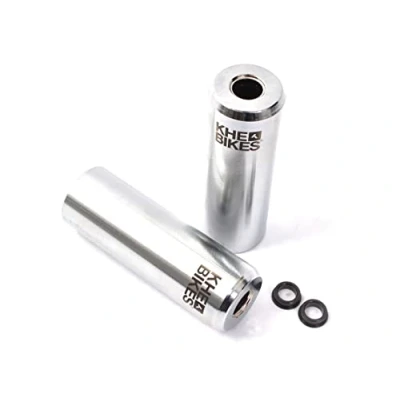 Immagine di KHE CNC PRO BMX Pegs 10 mm 14 argento cromato 492 g con adattatore e logo laser