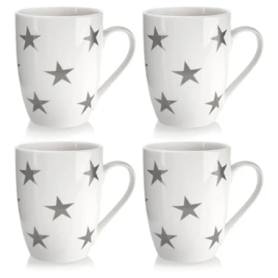 Immagine di com four® 4X Tazze da caffè in Ceramica dal Design Moderno caffettiera per Bevande Calde e Fredde Tazza con Manico Bianco Stelle Bere 300 ml (Stelle ml)
