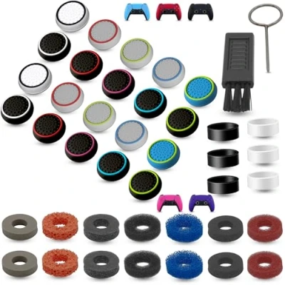 Immagine di MatoSan® Set di 42 accessori per Controller PS5 Thumbstick taps, anelli &amp; Aim Assist maggiore presa, protezione e precisione PS5, PS4 Xbox