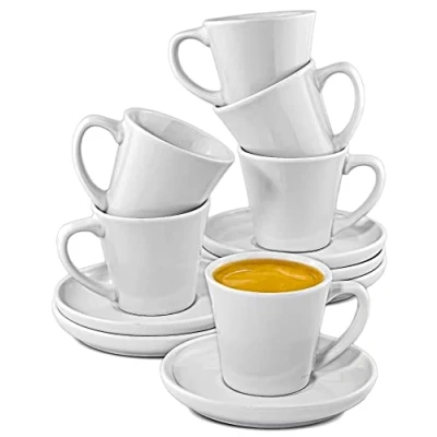 Immagine di Cosumy Set di 6 Tazzine da Caffè Espresso Bianche Con Piattini Ceramica Bianca Lavabile in Lavastoviglie 70ml Impilabili