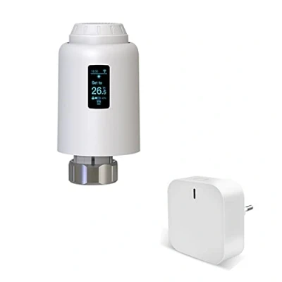 Immagine di Qiumi Zigbee smart Thermostatic Radiator Valve, Supporto controllo remoto tramite app life, vocale di Alexa e Googlehome(DISPLAY OLED)