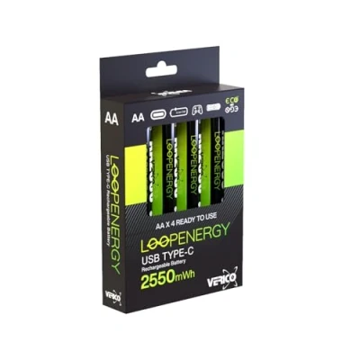Immagine di Verico LoopEnergy USB C® Batteria ricaricabile Stilo (AA) Li Ion 1700 mAh 1.5 V 4 pz.