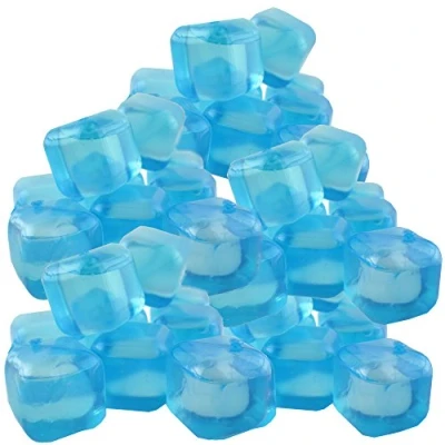 Immagine di 50 cubetti di ghiaccio riutilizzabili per feste, in plastica colorata, perenni, color arancione blu/turchese