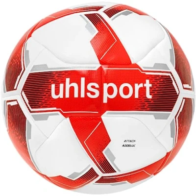 Immagine di uhlsport Attack Addglue Palla da calcio, con nuova tecnologia ADDGLUE, bianco/rosso/argento, per giovani e attivi, FIFA Basic