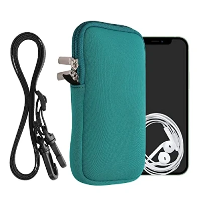 Immagine di kwmobile Custodia in Neoprene con Zip per Smartphone Portacellulare a Tracolla Porta Cellulare da Collo Universale Borsa Cover Telefono petrolio