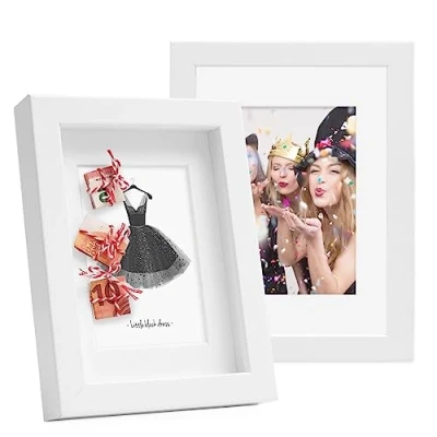 Immagine di PHOTOLINI 3D cornici 15x20 cm nero, cornice profonda con vetro e passe partout, set di 2 per oggetti fino a 1,5 profondità, legno MDF perfetta il fai da te come regalo