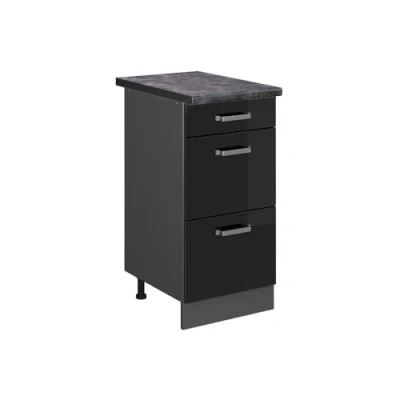 Immagine di Vicco mobiletto base per cucina R line, Nero lucido/Antracite, 40 cm con cassetti, PL Antracite