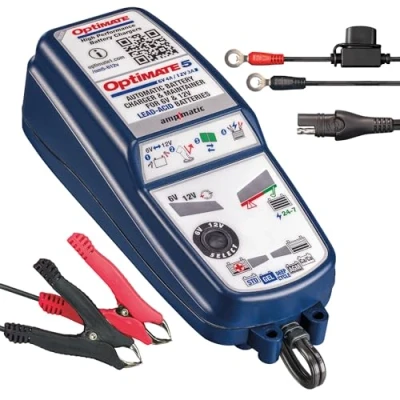Immagine di TecMate OptiMate 5 Select, TM320, Caricatore e mantenitore di carica ermetico con recupero batteria a otto fasi da 6V 4A / 12V 3A