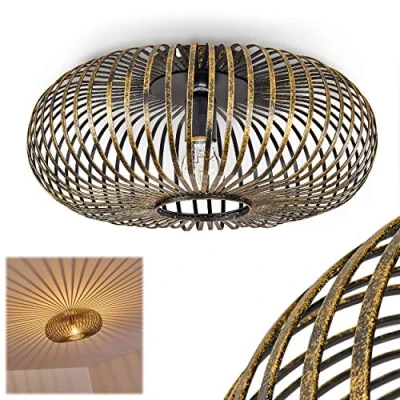 Immagine di hofstein lampada da soffitto Oravi, rotonda in metallo nero/oro, 1 luce, attacco E27, luce retrò con grande effetto luminoso grazie al look a reticolo, senza lampadina/e