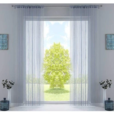 Immagine di Gardinenbox Set di 2 tende a fili, 250 x 140 cm, colore grigio con coulisse e nastro arricciato, adatte per aste binari