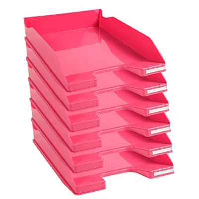 Immagine di Exacompta Cod.113284D Confezione da 6 Vaschette portacorrispondenza Combo Midi Iderama per formato A4+ Impilabili Capacità 500 fogli 80 gr Dimensioni : 34,7 x 25,5 6,5 cm Lampone glossy