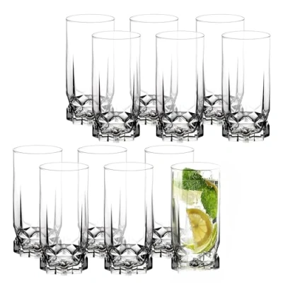 Immagine di KADAX Bicchieri Trasparenti da Cocktail in Vetro, Highball con Profilo Alto per Long Drink, Mojito e Acqua, Tumbler Moderni (Set di 12, 325 ml)