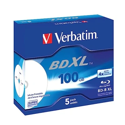Immagine di Verbatim BD R XL 100 GB 4x ampia superficie stampabile a getto d&#039;inchiostro confezione da 5 blu ray