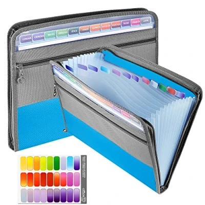 Immagine di Portadocumenti Espandibile, 13 Tasche per Documenti A4 Cartella Fisarmonica Organizzatore di File Espandibile con Cerniera, Portatile Etichette Ufficio e Scuola