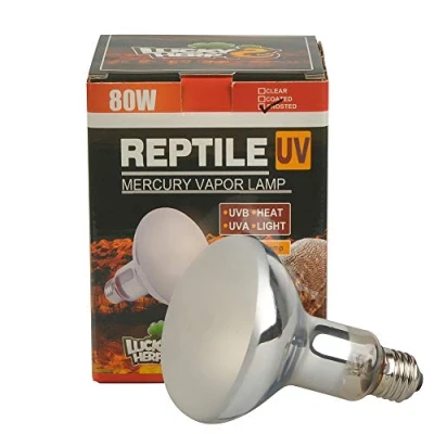 Immagine di LUCKY HERP Lampadina a vapore di mercurio UVA UVB per rettili, 80 Watt, filettatura R95, E27, garanzia sei mesi (satinata)