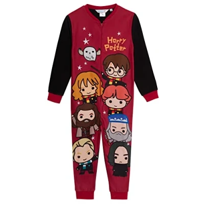 Immagine di Harry Potter Tutina per bambini e ragazzi, pigiama ragazze All In One unisex Hogwarts Charms Chibi Fleece Pjs Nightwear, Rosso, 5 6 Years
