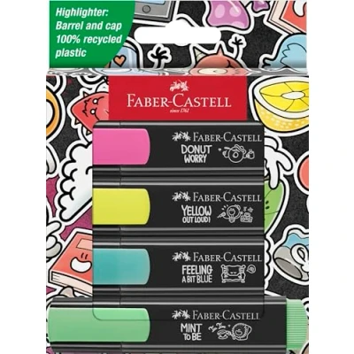 Immagine di Faber Castell 254690 Set di evidenziatori Graffiti, 4 con punta a cuneo lunga durata, larghezza linea 1 5 mm, ricaricabili
