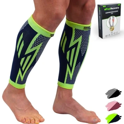 Immagine di Feel Recovery 2 Fasce a Compressione Polpaccio per Uomo e Donne Calze Graduata Elastiche da Corsa, Sport, Running, Ciclismo Traspiranti Antiscivolo (XL, Verde)