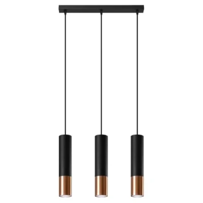 Immagine di SOLLUX lighting Loopez 3P Faretto Lampada A Sospensione Soffitto, Paralume Cilindrico + Combinazione Di 2 Metalli, Lampadina GU10 Sostituibile, 3x40