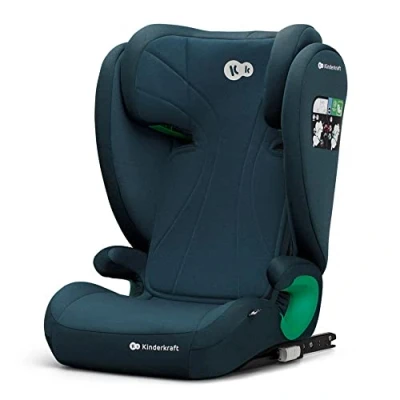 Immagine di Kinderkraft JUNIOR FIX2 I SIZE Seggiolino auto Gruppo 2 3, 100 150 cm, con Isofix, Poggiatesta regolabile, Sistemi di sicurezza, Leggero, Facile da trasportare e pulire, Blu