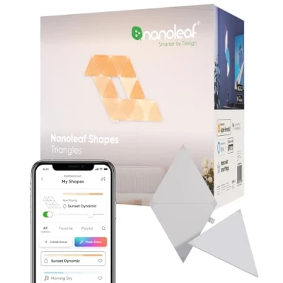 Immagine di Nanoleaf Shapes Triangle Expansion Pack, 3 Triangoli Led Aggiuntivi RGBW, Applique da Parete Interno Modulari, Luci 16M Colori WiFi, Funziona con Alexa, Sincronia Musica e Monitor, Deco Gaming