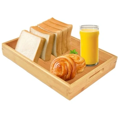 Immagine di ADERTOS Vassoio da Portata in Bambù con Manici, Rettangolare 30 x 20 cm, per Cucina Sala Pranzo Café Colazione Bevande