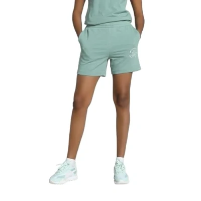 Immagine di Puma ESS Script Hochgeschnittene Shorts, Donna, Taglia: Small, Green moon