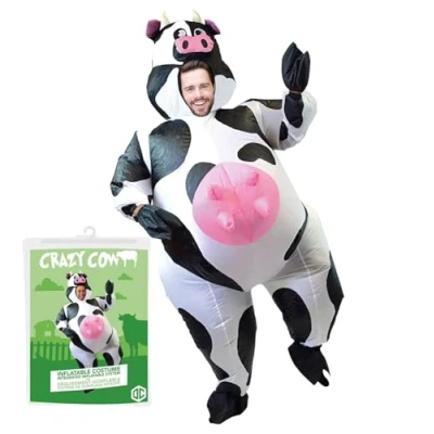 Immagine di AirSuit® Costume Gonfiabile da Mucca Pazza qualità Premium Taglia Adulto Poliestere Comodo Indossare Resistente Sistema di gonfiaggio Incluso Creato OriginalCup®.