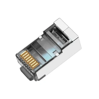 Immagine di 50 Pcs Cat6 RJ45 Color Connectors, Plugs, Metal Shielded Ends FTP 8P8C Modular Network Plug Connector, Black