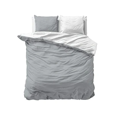 Immagine di Sleeptime Sleep Time biancheria da letto in 100% cotone 200 x cm bianco grigio morbido e non necessita di stiratura con chiusura lampo set bicolore 2 federe 80