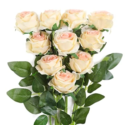 Immagine di JUSTOYOU Bouquet di fiori seta rosa artificiale Home Office Composizioni nozze Champagne (10 PZ)