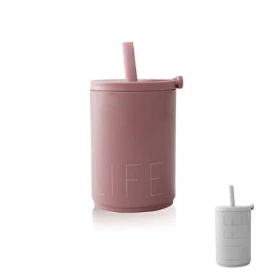 Immagine di Design Letters Travel Tazza A prova di perdita Bicchiere con coperchio e cannucce 330 ml da caffè riutilizzabile Attrezzatura viaggio per contenere bevande calde Senza BPA