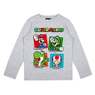 Immagine di Super Mario Maglietta a maniche lunghe per ragazzi (AS3, Numeric, Numeric_104, regolare, grigio), grigio., 104