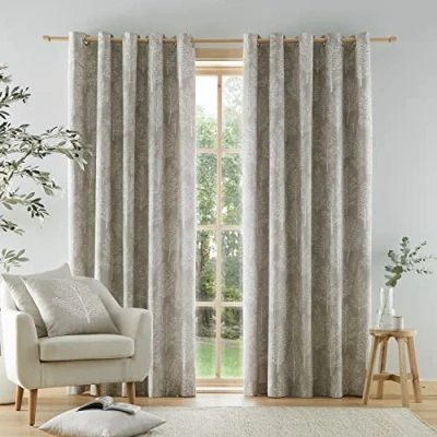 Immagine di Catherine Lansfield Living Alder Trees Tende foderate con occhielli, 117 x 183 cm, due pannelli, colore: Naturale