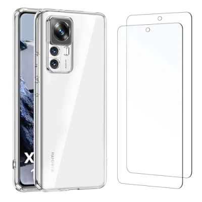Immagine di NEW&#039;C Cover per Xiaomi 12T Pro Gel TPU in silicone ultra trasparente e 2 x vetro temperato Pro, Pellicola proteggi schermo